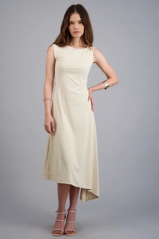 Vestido midi corte asimetrico detalle estrella made by Shasa