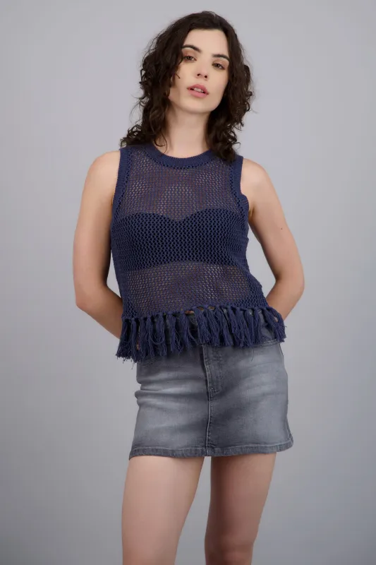 Top calado tirantes detalle flecos made by Shasa
