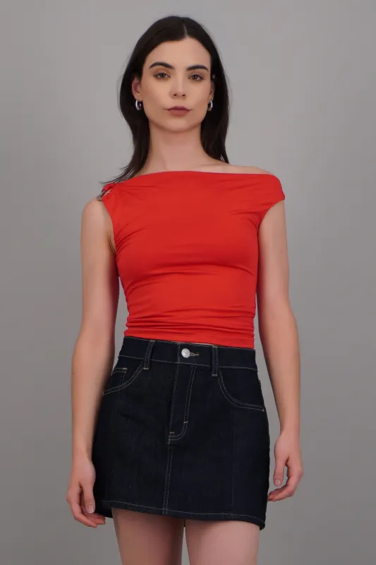 Top drapeado con argolla en tirante liso made by Shasa