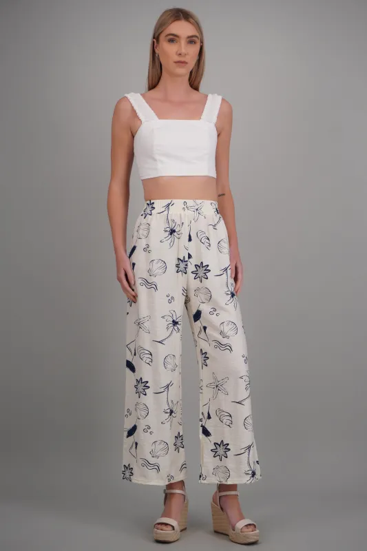 Pantalón wide leg de estampados marítimos made by Shasa