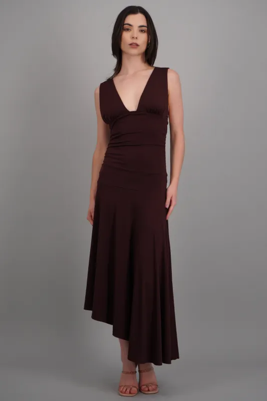 Vestido midi escote V drop waisted made by Shasa