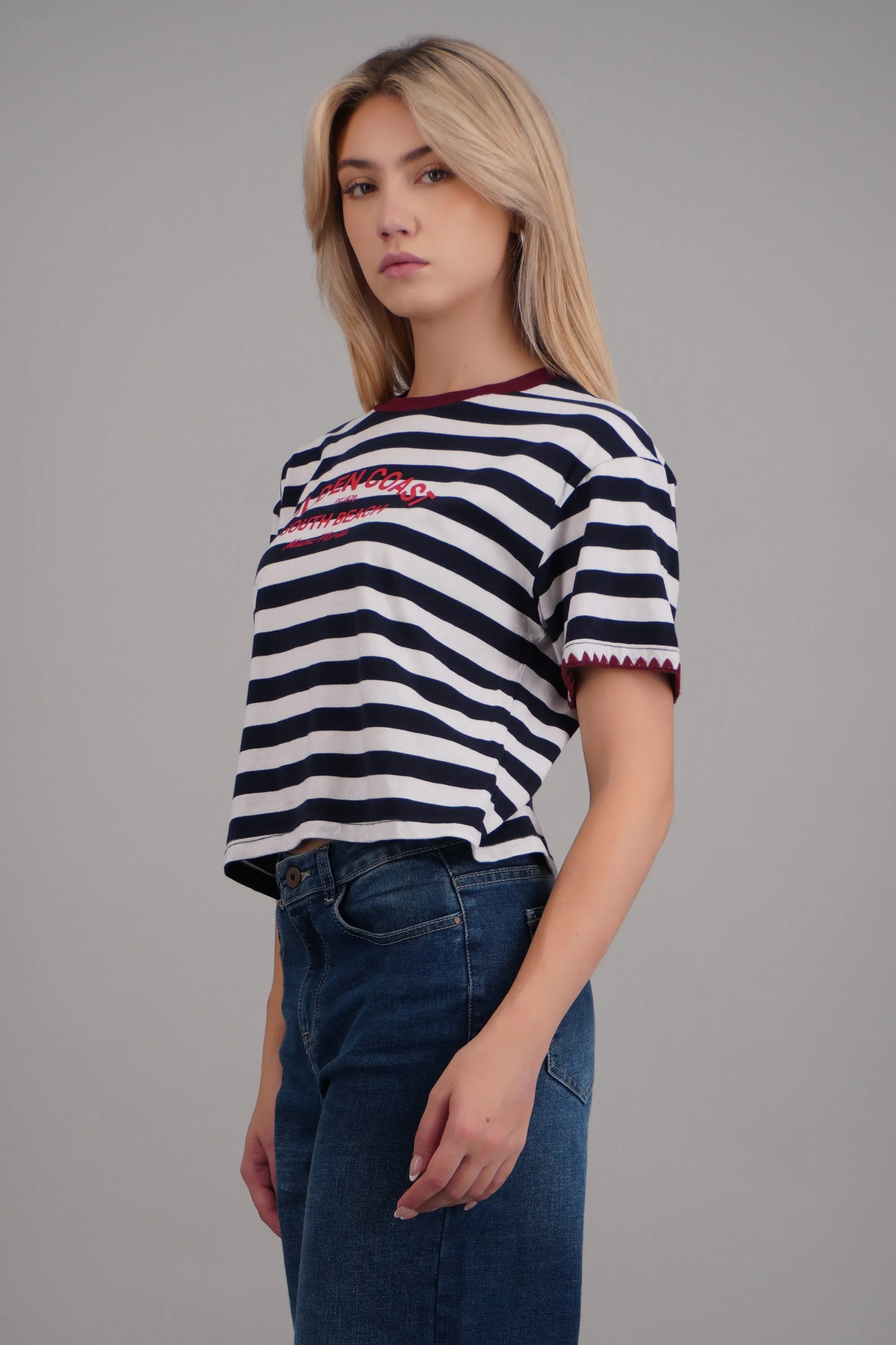 Playera golden coast rayas detalle bordado sold by Shasa product image thumbnail 3