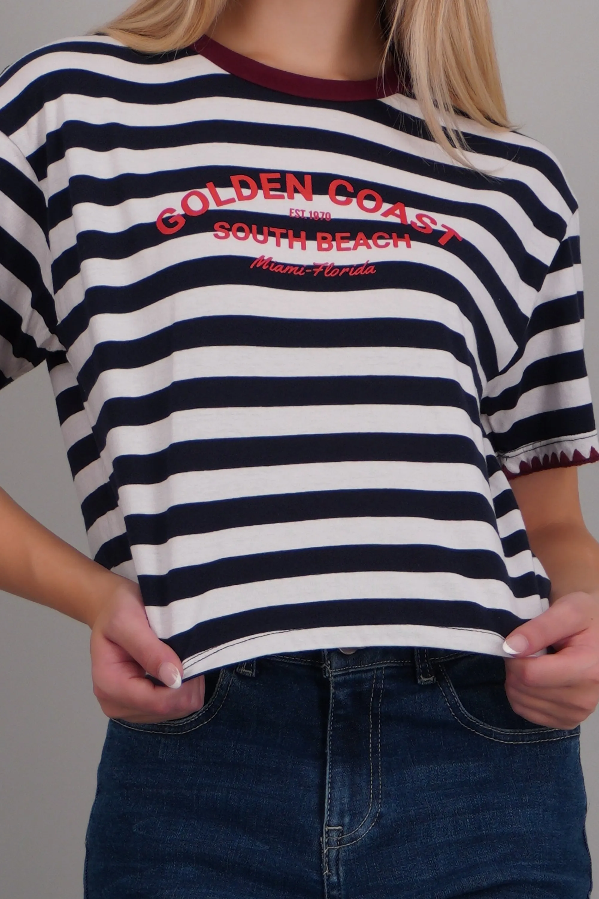 Playera golden coast rayas detalle bordado sold by Shasa product image thumbnail 5