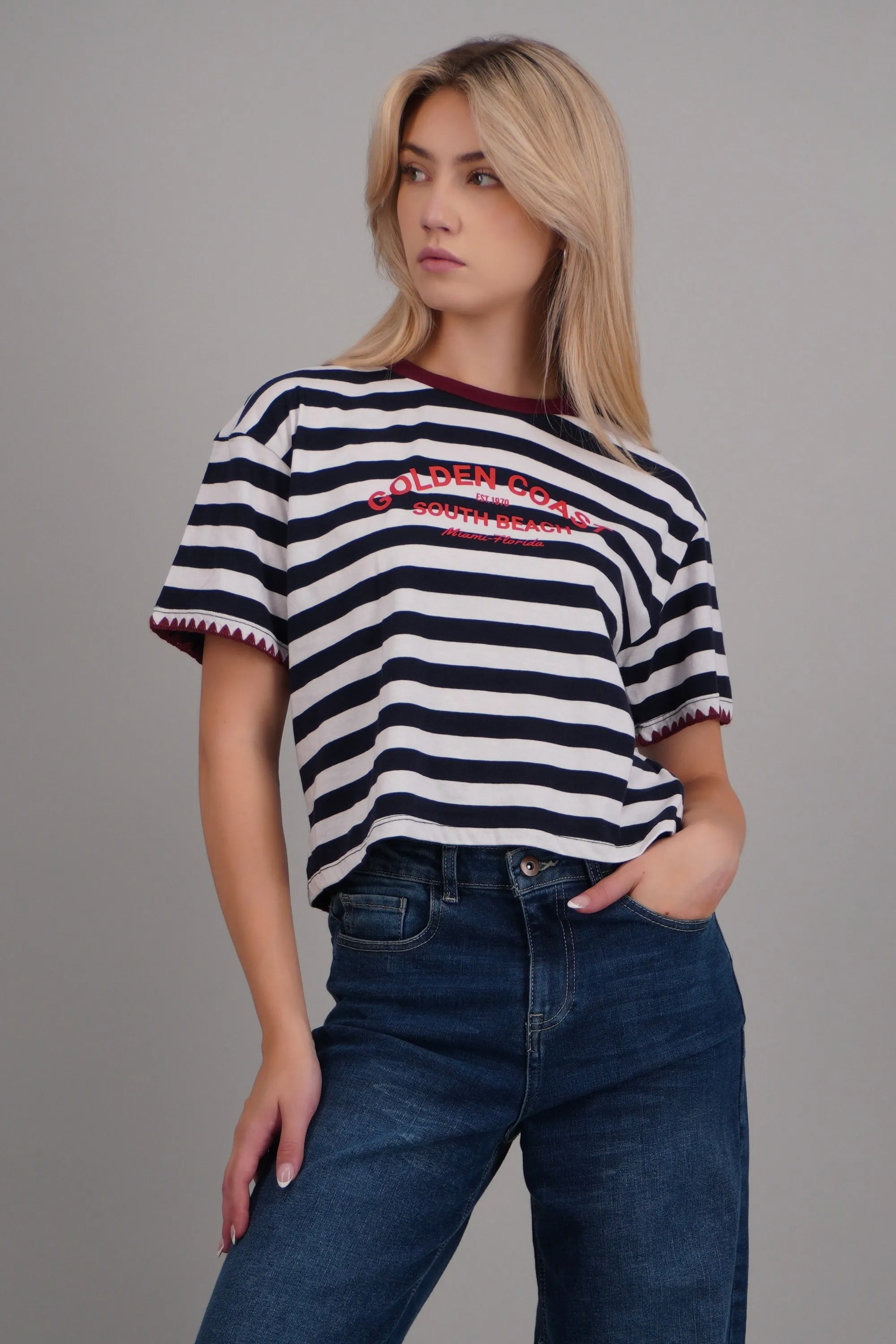 Playera golden coast rayas detalle bordado sold by Shasa product image thumbnail 2