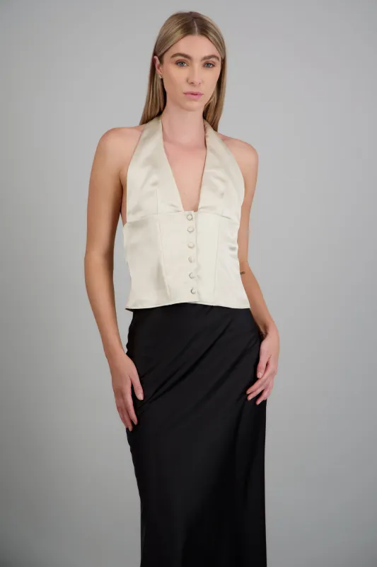 Top halter detalle botones satinado made by Shasa