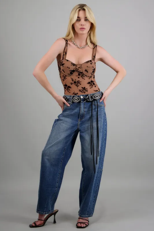Bodysuit mesh flock flores con copas made by Shasa
