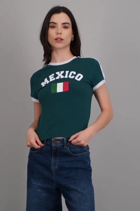 Playera corta contraste México made by Shasa