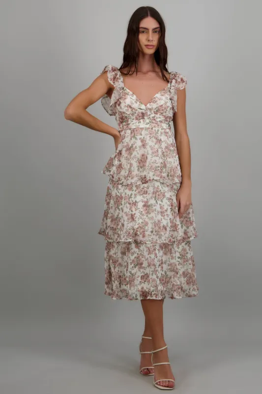 Vestido maxi capas olanes estampado flores made by Shasa