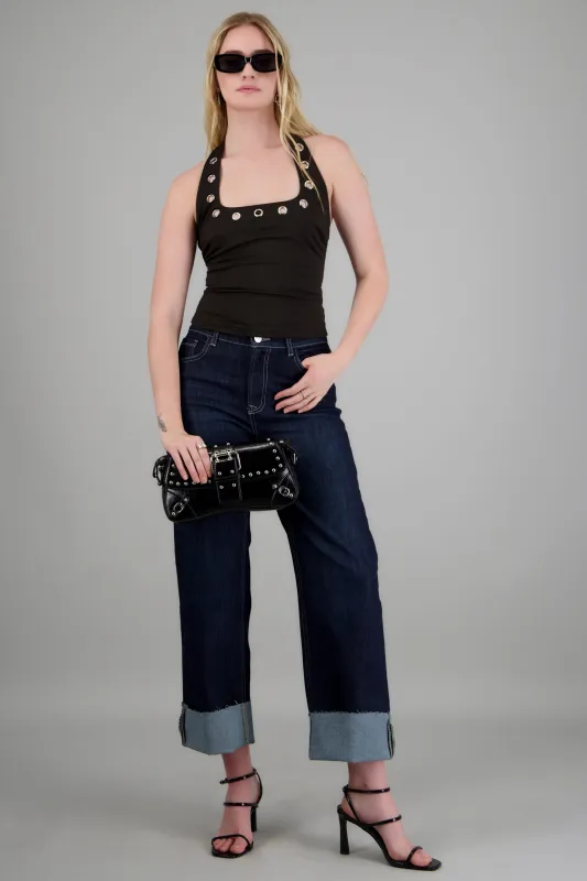 Top halter escote cuadrado eyelets made by Shasa