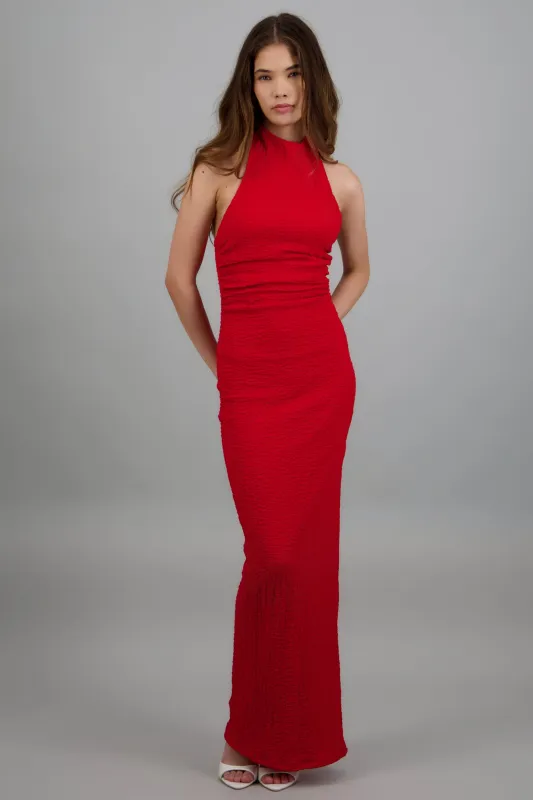 Vestido halter maxi detalle drapeado made by Shasa