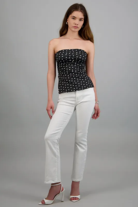 Top tubo con detalle pliegues polka dots made by Shasa