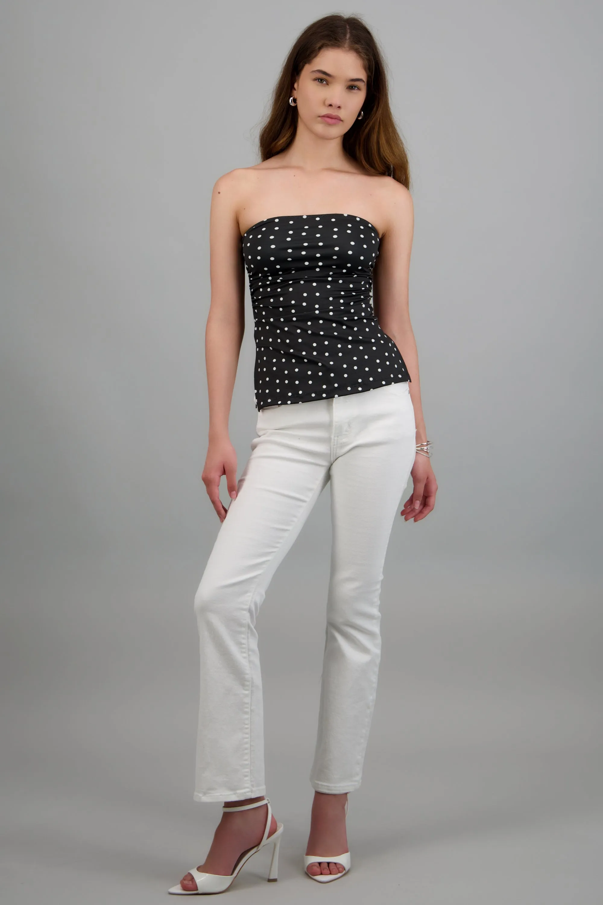 Top tubo con detalle pliegues polka dots sold by Shasa