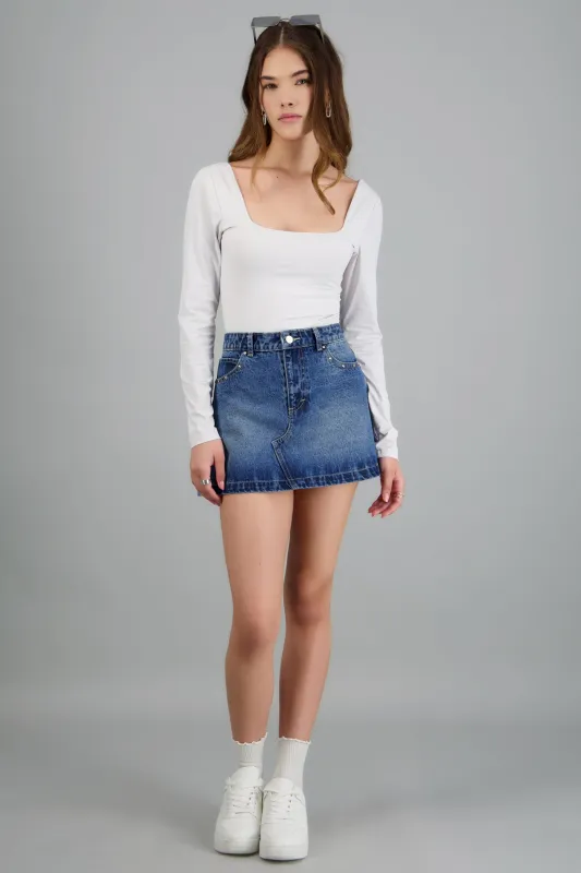 Falda denim corte a remaches made by Shasa