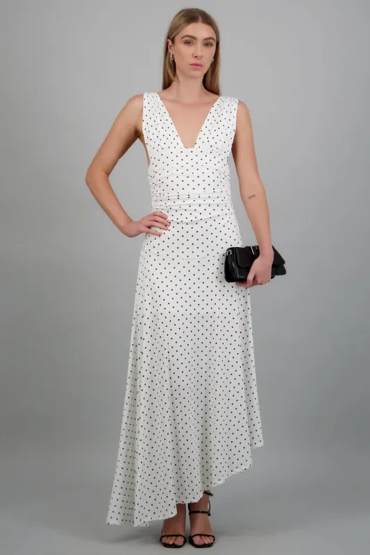Vestido maxi polka dots drapeado made by Shasa