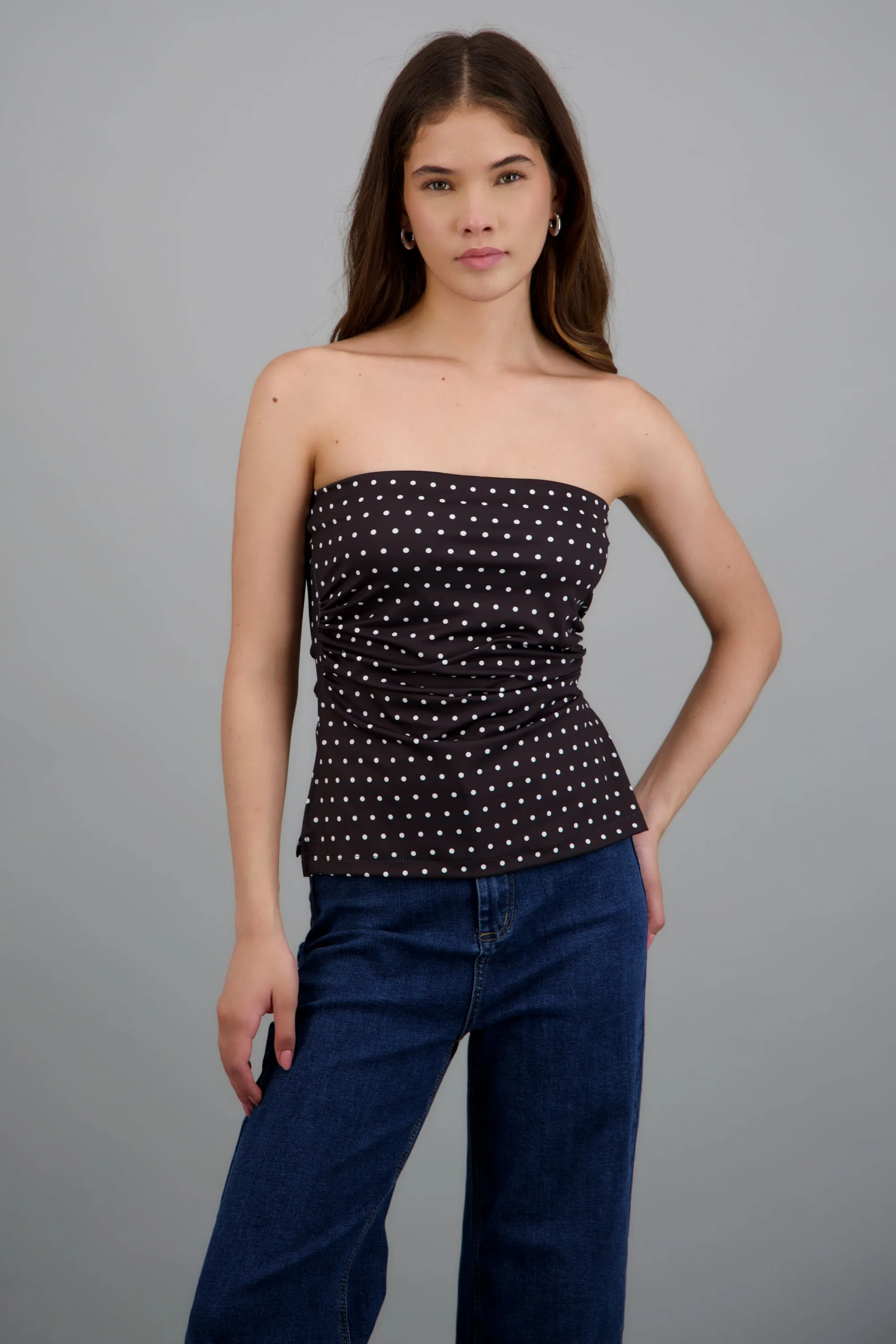 top strapless fruncido polka dots sold by Shasa