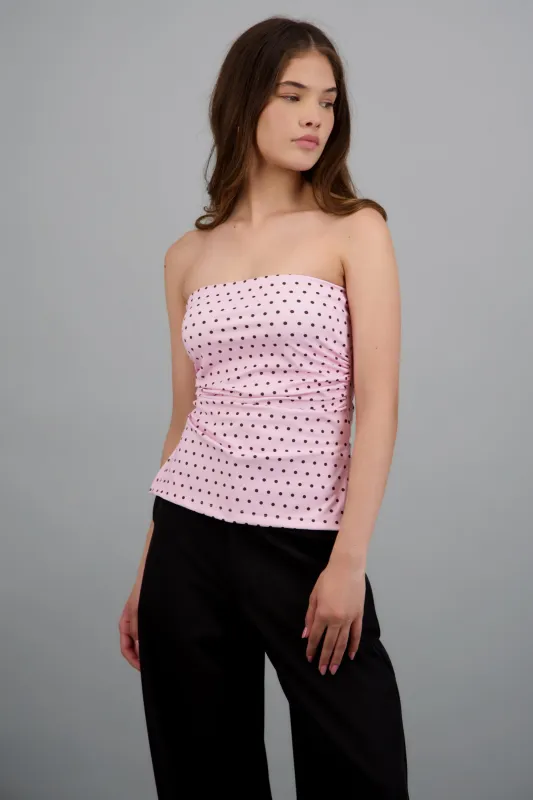 top strapless fruncido polka dots made by Shasa