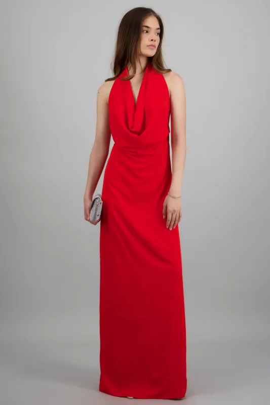 Vestido maxi liso escote cascada made by Shasa