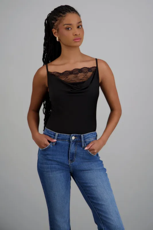 Bodysuit sin mangas plisado detalle encaje made by Shasa