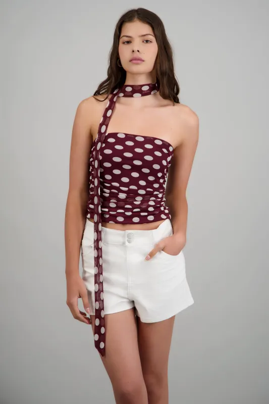 Top strapples drapeado detalle bufanda polka made by Shasa