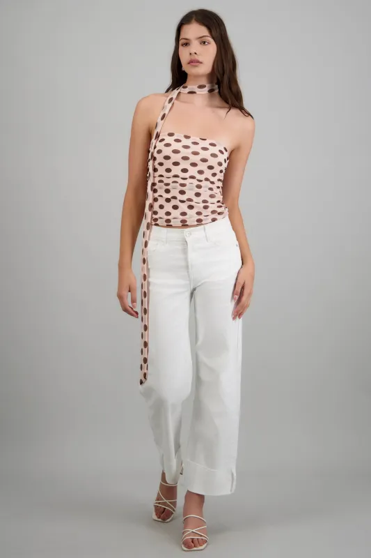 Top strapples drapeado detalle bufanda polka made by Shasa