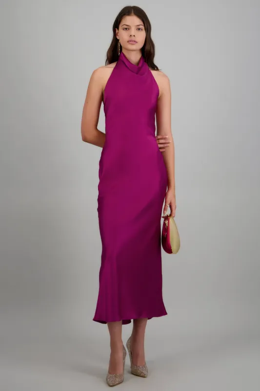 Vestido midi cuello alto espalda descubierta made by Shasa