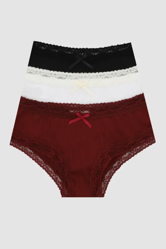 Tripack bikini rib detalle encaje made by Shasa