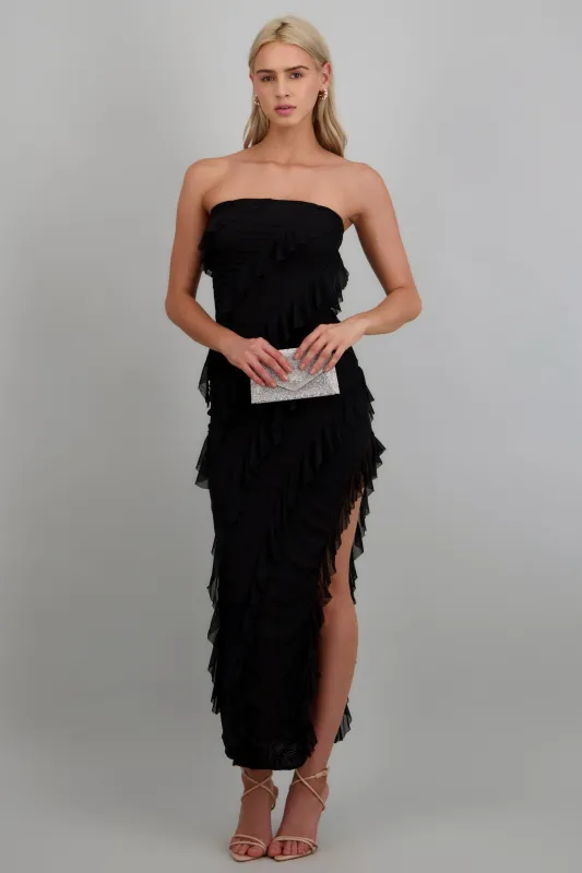 Vestido strapless con olanes made by Shasa
