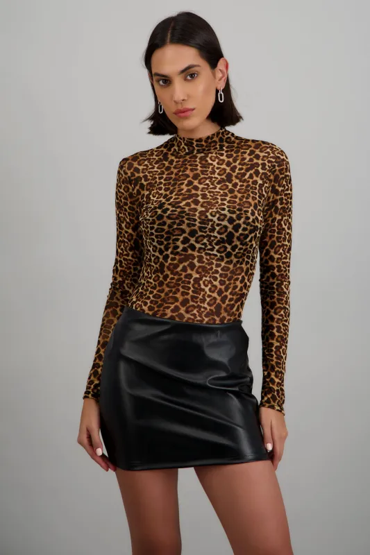 Bodysuit cuello alto animal print mesh made by Shasa