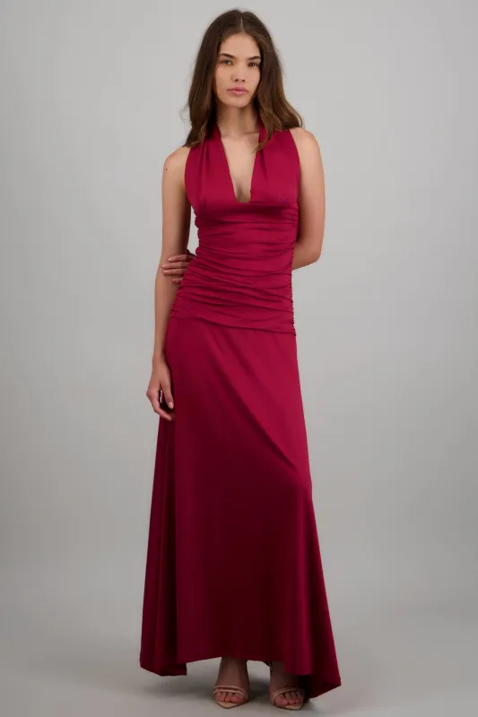 vestido maxi halter detalle drapeado made by Shasa