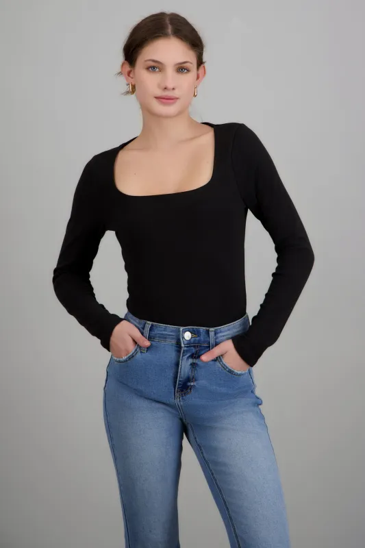 Bodysuit manga larga escote cuadrado tacto suave made by Shasa