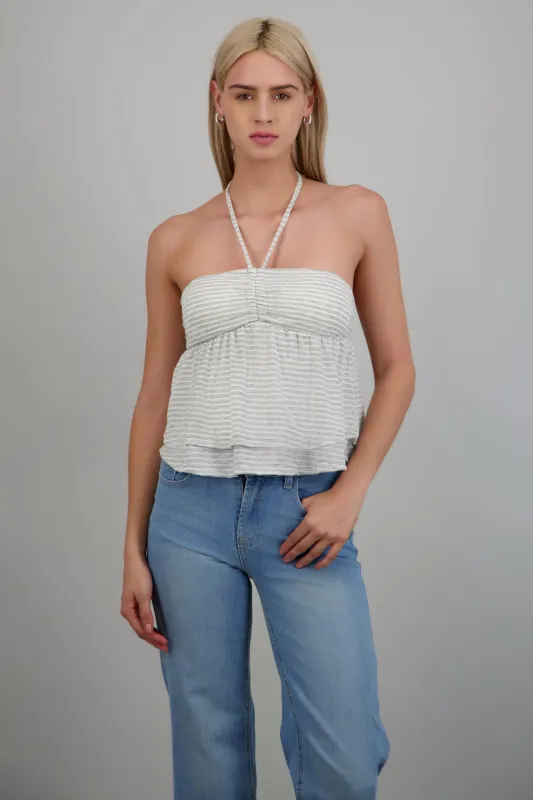 Top escote halter tirantes rayas detalle peplum made by Shasa