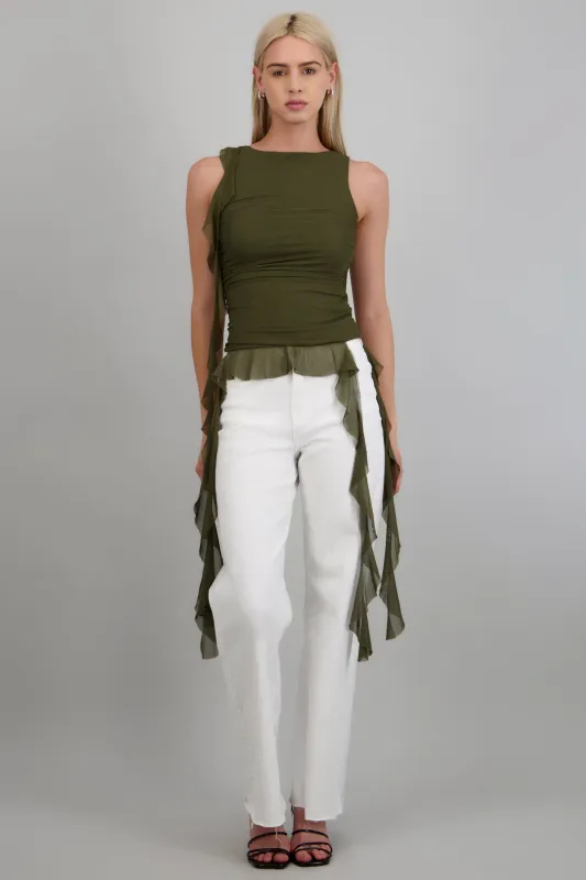 Top de mesh con olanes largos made by Shasa