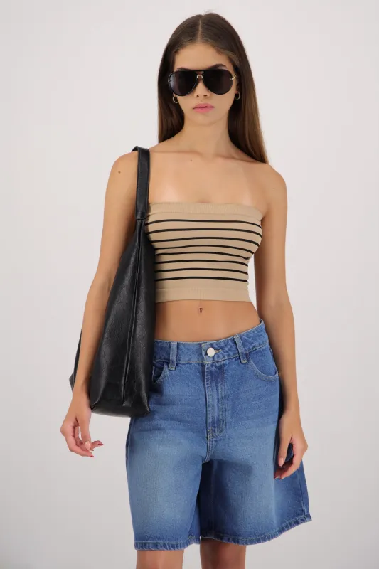 Top crop strapless seamless rayas made by Shasa