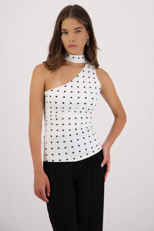 Top un hombro bufanda estampado polka made by Shasa