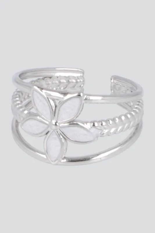 Anillo 3 lineas flor esmalte pq made by Shasa