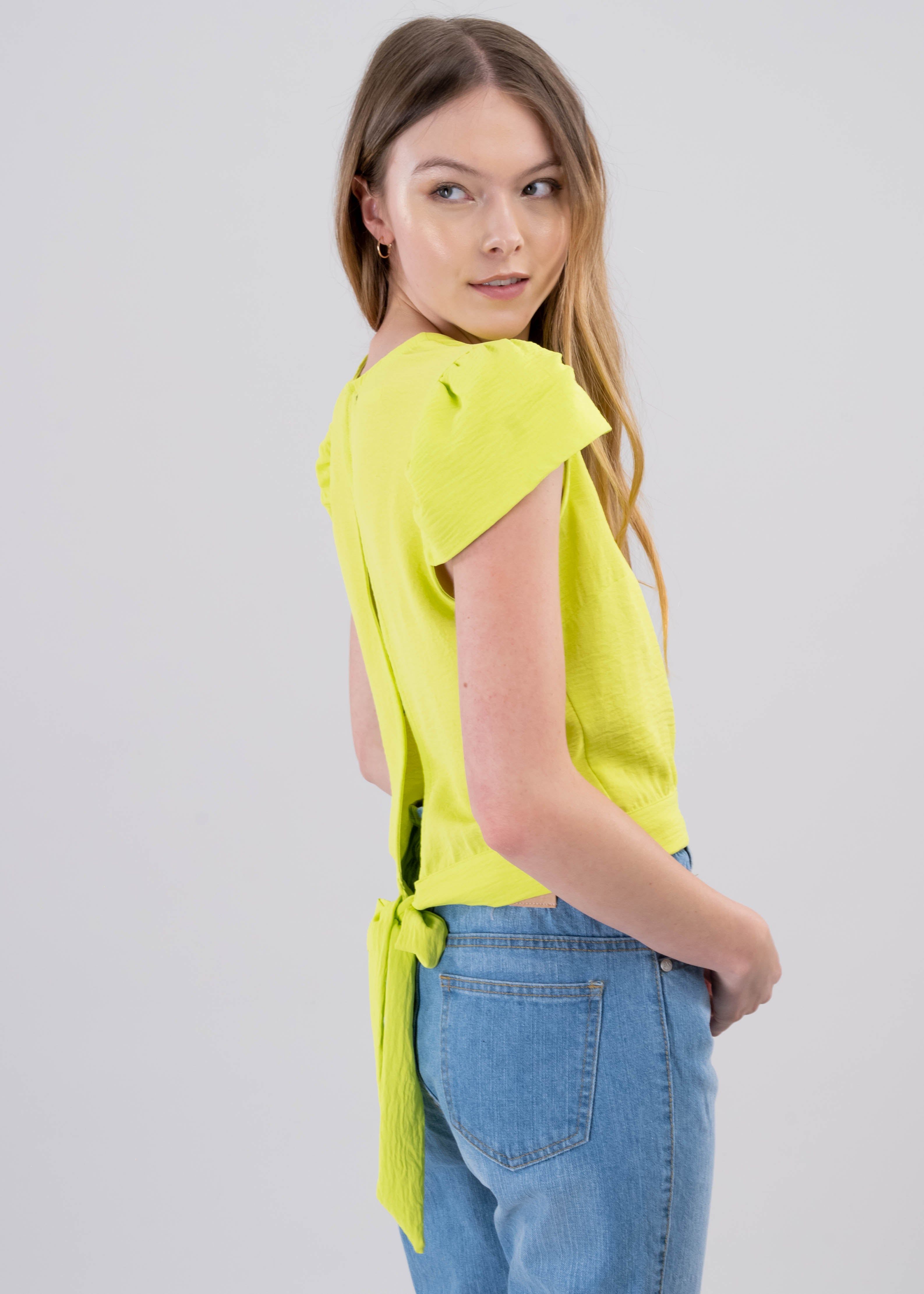 Blusa manga abullonada espalda abierta cinta sold by Shasa