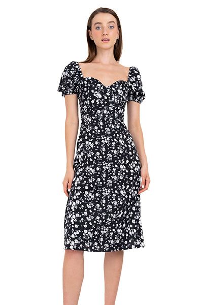 Vestido midi manga abullonada flores sold by Shasa