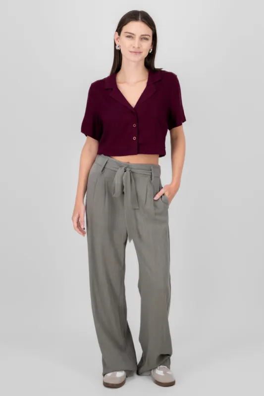 Pantalon fluido lino detalle moño sold by Shasa