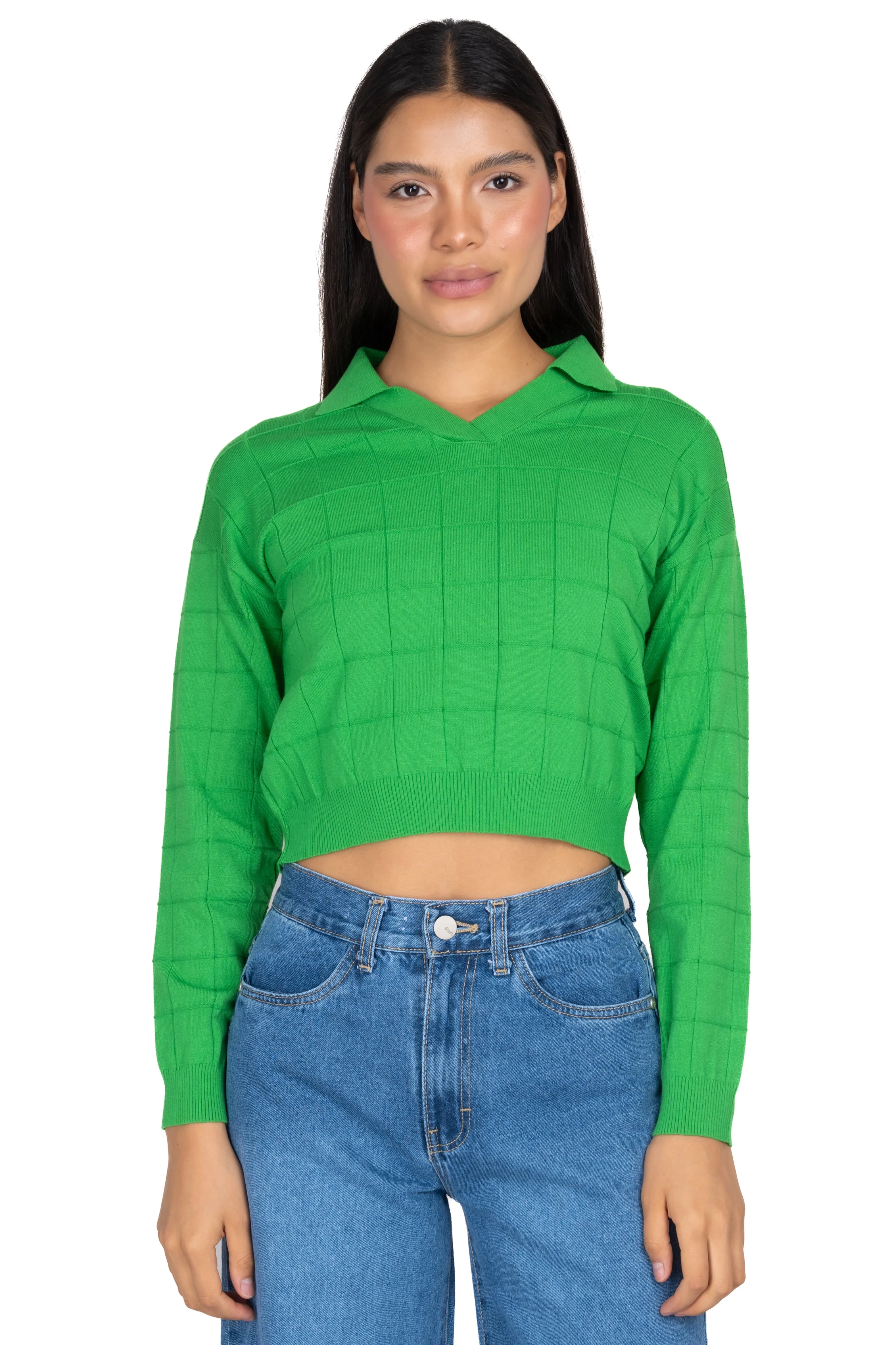 Top cuello polo manga larga cuadros sold by Shasa