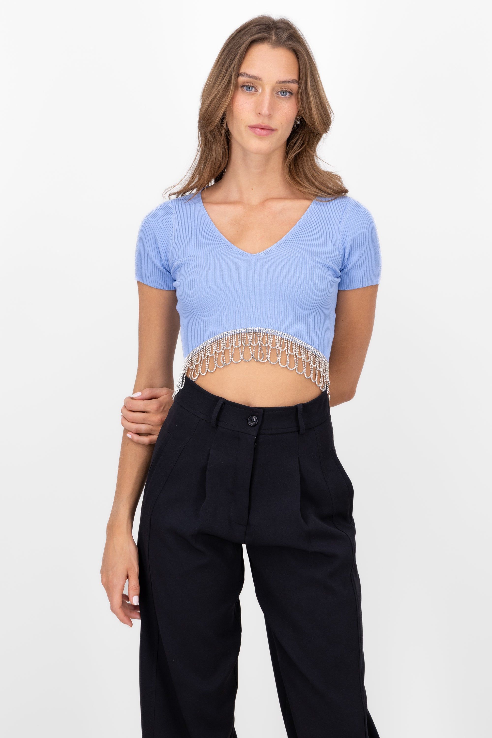 Top Tejido Manga Corta Detalle Brillos sold by Shasa