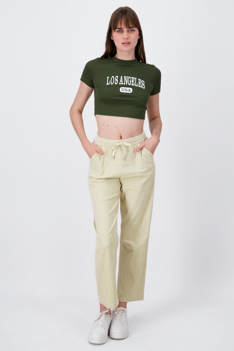 Pantalones de lino anchos sold by Shasa