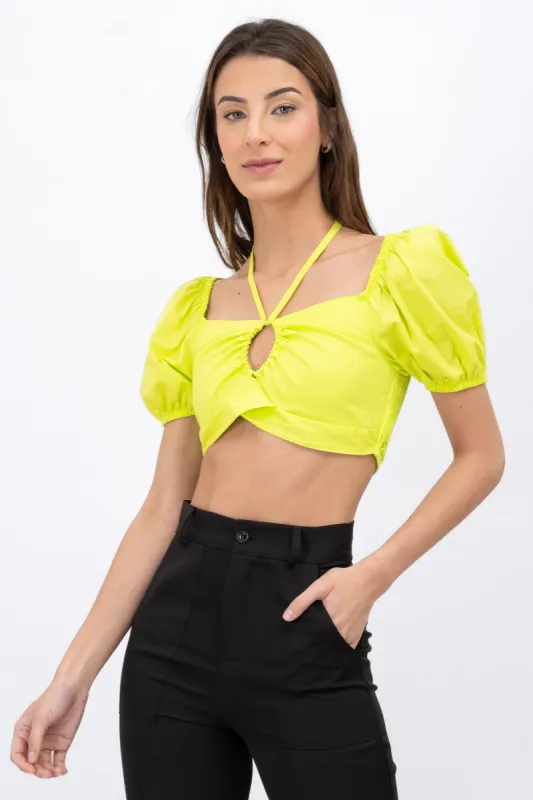 Crop Top Halter Manga Corta Globo sold by Shasa