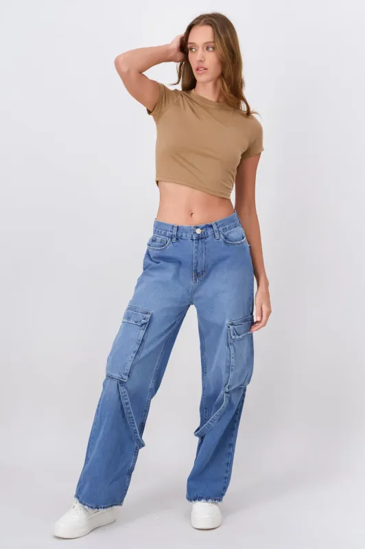 Jeans wide leg cargo cintas sold by Shasa