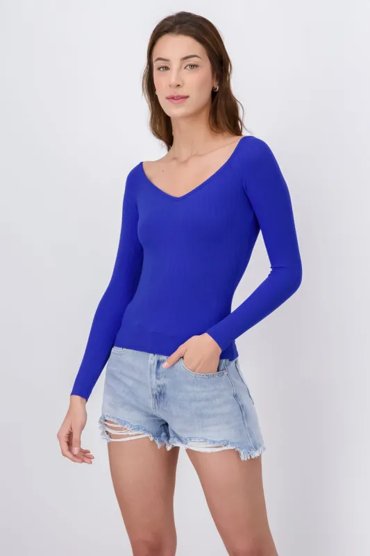 Top Manga Larga Cuello V sold by Shasa