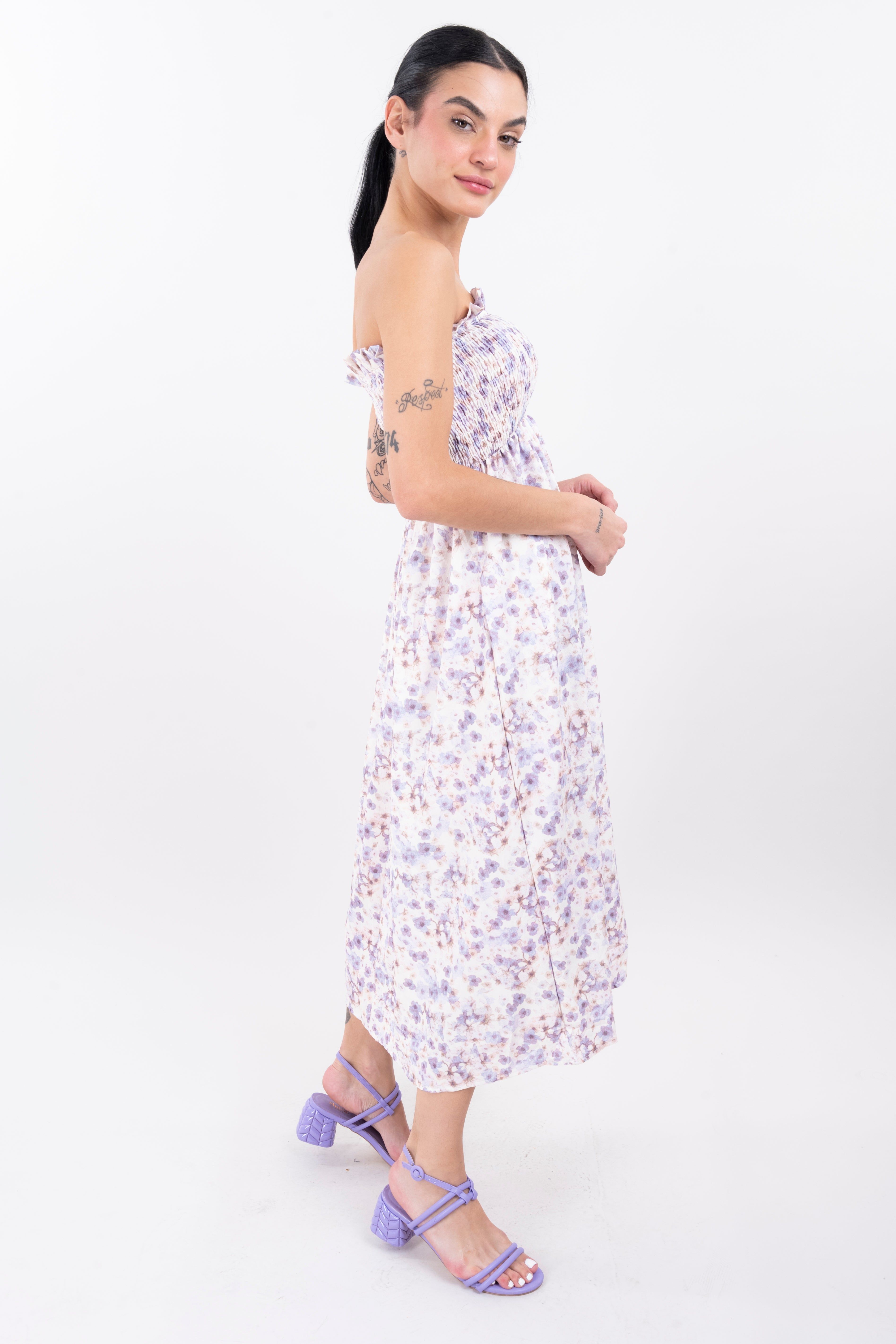 Vestido maxi flores fruncido sold by Shasa product image thumbnail 3