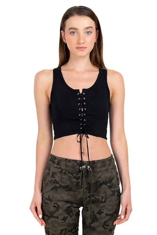 Top cuello redondo lace up sold by Shasa