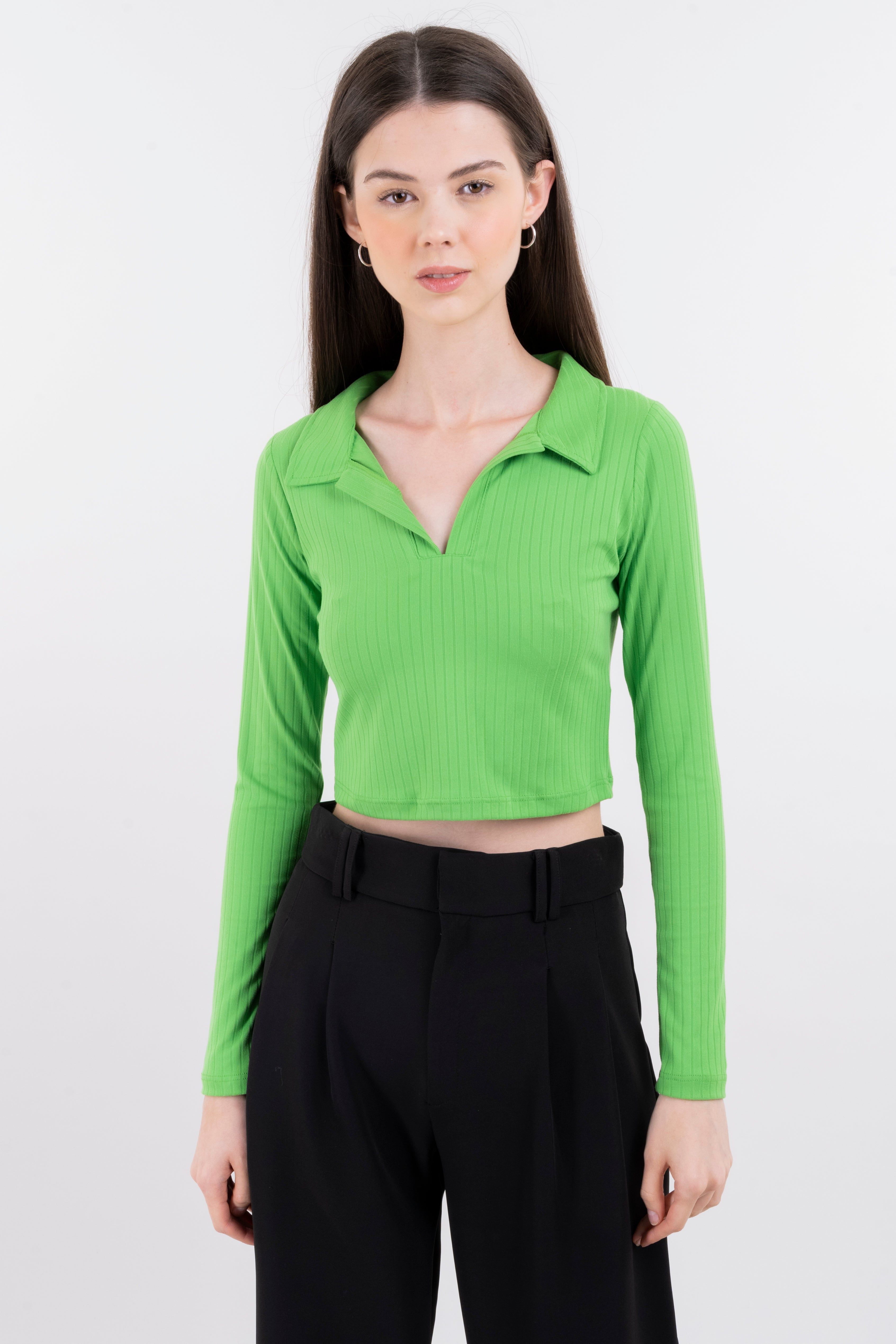 Top acanalado cuello polo manga larga sold by Shasa product image thumbnail 2