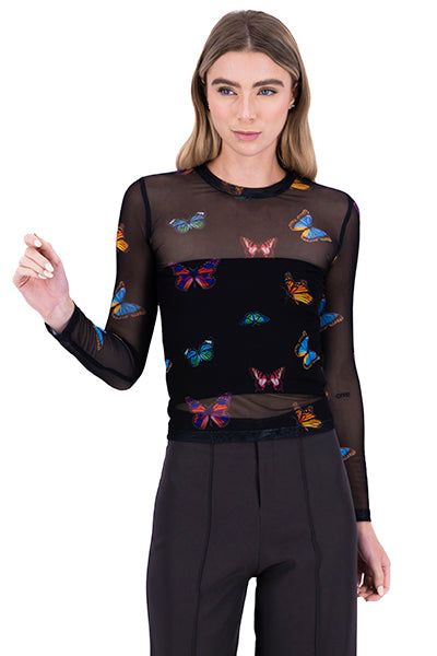 Top mesh manga larga mariposas sold by Shasa