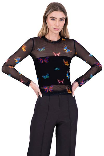 Top mesh manga larga mariposas sold by Shasa product image thumbnail 2