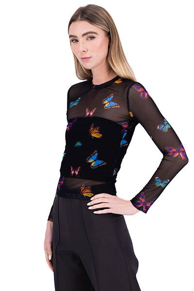 Top mesh manga larga mariposas sold by Shasa product image thumbnail 3